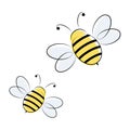 Cute flying bees. Bee art character in doodle style. Vector isolated Royalty Free Stock Photo